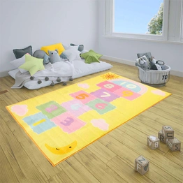 Anti-Slip Kids Rug (3x5ft), Yellow Hopscotch Letters