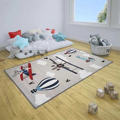 Anti-Slip Kids Rug (3x5ft), Grey Plane