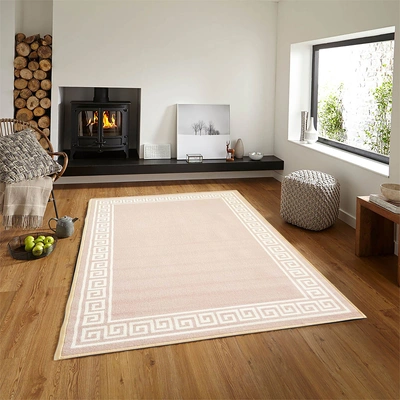 Matz and More Anti-Slip Rug (3x5ft), Beige Greek Single Line