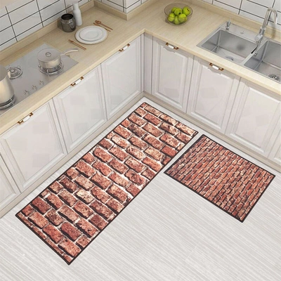 Anti-Slip Runner & Floor Mat Combo, Brown 3D Brick (50x120cm)