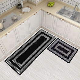 Anti-Slip Runner & Floor Mat Combo, Black Greek Double Line (50x120cm)