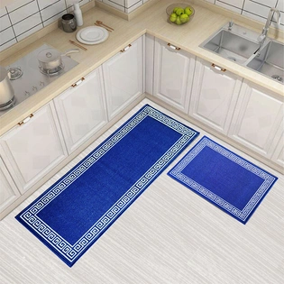 Anti-Slip Runner & Floor Mat Combo, Blue Greek Single Line (50x120cm)