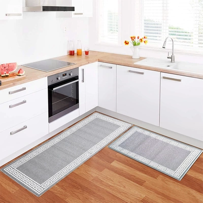 Anti-Slip Runner & Floor Mat Combo, Grey Greek Single Line (50x120cm)