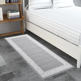 Anti-Slip Runner Floor Mat, Grey Greek Single Line, 50x120CM