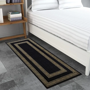 Anti-Slip Runner Floor Mat, Black and Gold Greek Double Line, 50x120CM