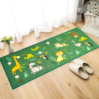 Anti-Slip Kids Runner Floor Mat, Green Animals Jungle, 50x120CM