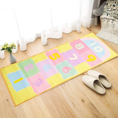 Anti-Slip Kids Runner Floor Mat, Yellow Hopscotch , 50x120CM