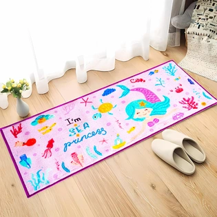 Anti-Slip Kids Runner Floor Mat, Purple Mermaid , 50x120CM