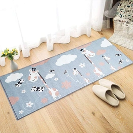 Anti-Slip Kids Runner Floor Mat, Blue Animals Giraffe, 50x120CM