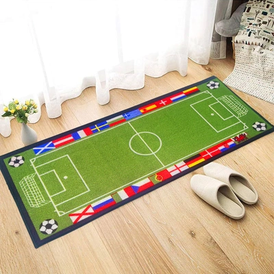 Anti-Slip Kids Runner Floor Mat, Green Sports Football Field, 50x120CM