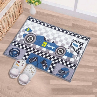 Anti-Slip Kids Multipurpose Floor Mat 40x60CM, Blue Racing Car