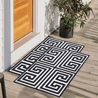 Matz and More Greek Anti-Slip Multipurpose Floor Mat Set 40x60CM, Black Symmetric Key