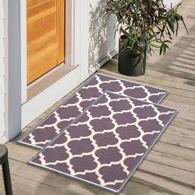 Trellis Anti-Slip Multipurpose Floor Mat Set 40x60CM, Grey Islamic