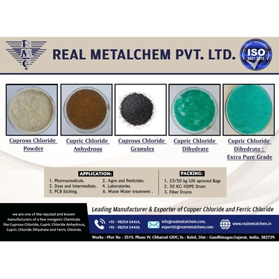 • Cuprous Chloride (Cucl). • Cupric Chloride Anhydrous (Cucl2). • Cupric chloride Dihydrate ( Cucl2.2H2O) • Ferric Chloride Anhydrous (Fecl3) • Ferric Chloride Liquid (Fecl3).