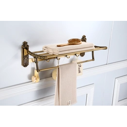 Towel Rack for Your Bathroom, Space Saving and Convenient Towel Holder, Double Towel Bar with Towel Hooks, The Perfect Antique Style Addition to Your Bathroom Décor(Gold)