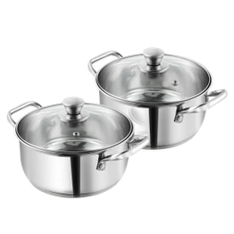 Vinod Stainless Steel Induction Friendly Roma Casserole 2 PCS 14 (1.1 Litre) & 16 Cm (1.5 Litre)