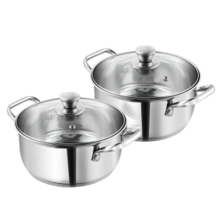 Vinod Stainless Steel Induction Friendly Roma Casserole 2 PCS 14 (1.1 Litre) & 16 Cm (1.5 Litre)