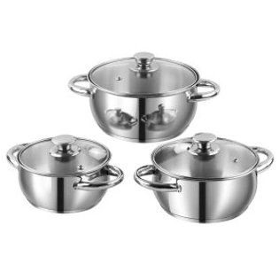 Vinod Stainless Steel Solid Milano Casserole 3 Piece Set With Glass Lid