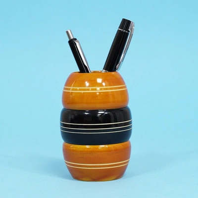 GiTAGGED Channapatna Eco-friendly Dome Shape Groved Pen Stand (Yellow-Black)