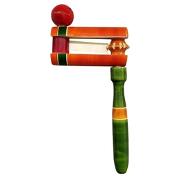 GiTAGGED® Channapatna Eco-friendly Green-Orange Wooden Baby Wara Wara Rattle Toy