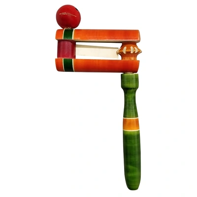 GiTAGGED Channapatna Eco-friendly Green-Orange Wooden Baby Wara Wara Rattle Toy