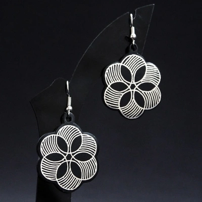 GiTAGGED® Bidriware Silver Inlay Black Metal 6 Circles Earring