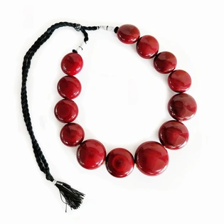 GiTAGGED Channapatna Bead Coruscating Wooden Necklace (Red)