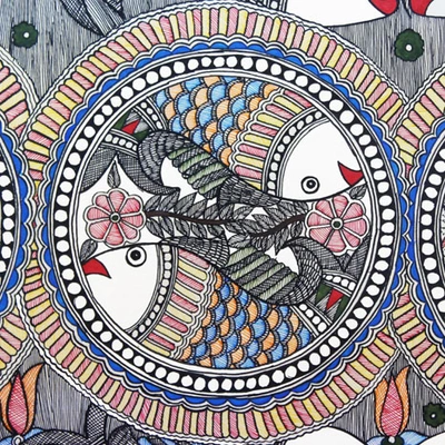 GiTAGGED Madhubani Painting Elephant Fish Circle Art (2.8