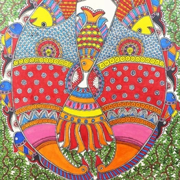 GiTAGGED® Madhubani Painting Peacock Fish Art (2×2.8ft)