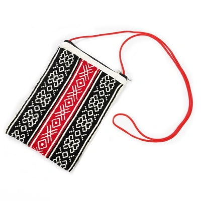 GiTAGGED Black-Red Floral Design Hand Embroidered Wool-Cotton Sling Pouch