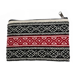 GiTAGGED Floral Pattern Black-Red Hand Embroidered Wool-Cotton Pouch