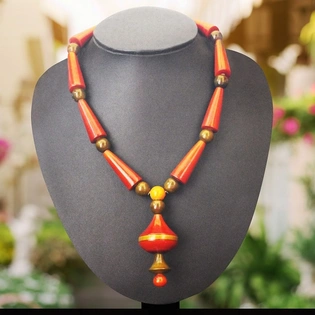 GiTAGGED Etikoppaka Orange Cone Bead Wooden Necklace