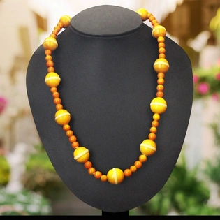 GiTAGGED Etikoppaka Yellow Round Bead Wooden Necklace