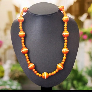 GiTAGGED Etikoppaka Orange Round Bead Necklace