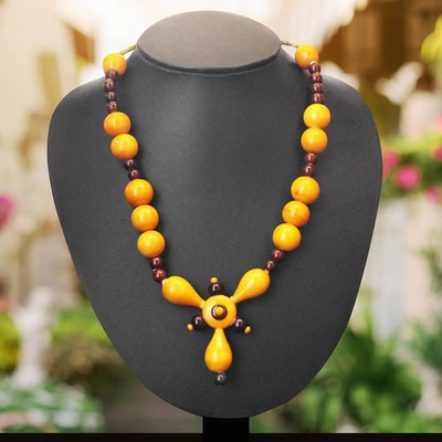 GiTAGGED Etikoppaka Center Starred Yellow Bead Wooden Necklace