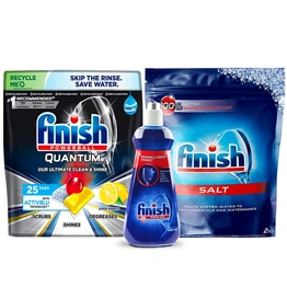 Finish Essentials - Quantum (25 Tablets) + Rinse Aid + Salt