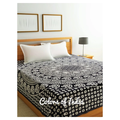 Colors of India Black and White Bedsheet , Cotton Bedcover , India Bedsheet , With 2 White Pillow Covers , FREE SHIPPING