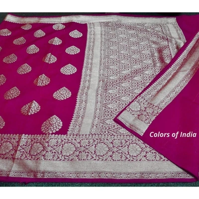 Colors of India Banarasi georgette saree , Georgette saree with blouse , zari border saree , saree with border , FREE SHIPPING