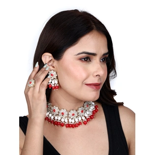 Designer Trendy Red Jewellry With Earring And Finger Ring