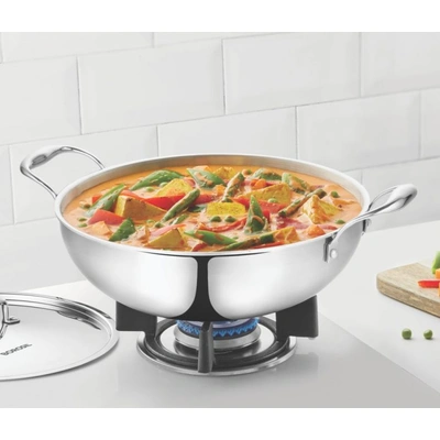 Cookfresh Tri-ply SS Kadhai With Lid, Induction Base