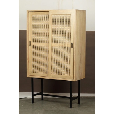 Cabinet with 2 door in Cane & Mango wood