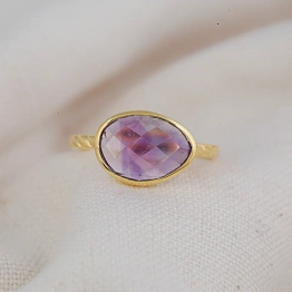 14K Solid Gold Amethyst Studded Ring Handmade Semi Precious Statement Stone Ring Dainty Minimal Statement Handmade knuckle Ring