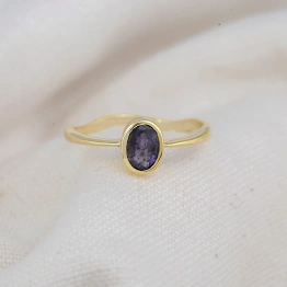 14K Gold Ring Iolite Studded Crown Ring Celestial Moon Gold Prong Semi Precious Inset Gemstone Gold Ring Everyday Ring Gift idea for Her