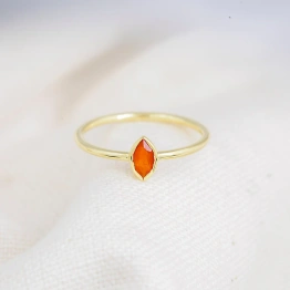 14K Solid Gold orange chalcedony Studded Ring natural Dainty Everyday Ring Minimalist Delicate Ring Light Weighted Inset Stone Handmade