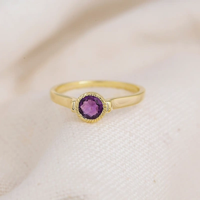 14K Solid Gold Amethyst Studded Ring Dainty Everyday Ring Minimalist Delicate Ring Light Weighted Inset Stone Handmade Jewelry Semi Precious Ring