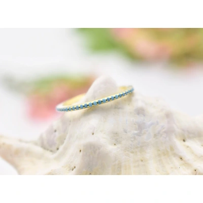 14K Solid Gold Inset Turquoise Full Eternity Ring Handmade Tiny Precious Stacking Diamond Ring Dainty Minimal Statement Birthstone knuckle Ring