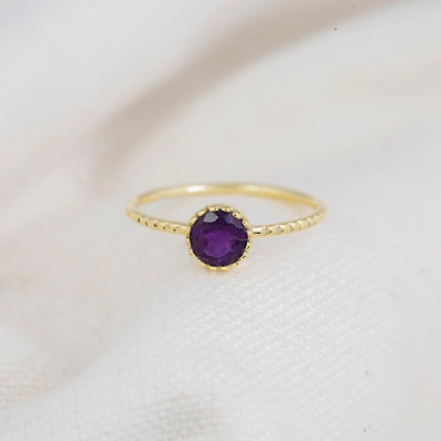 14K Solid Gold Amethyst Studded Ring natural Dainty Everyday Ring Minimalist Delicate Ring Light Weighted Inset Stone Handmade Jewelry