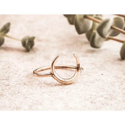 14K Solid Gold Crescent Moon Phase Handmade Plain Stacking Ring Modernist Dainty Stacking Minimalist Jewelry Boho Style Statement Ring