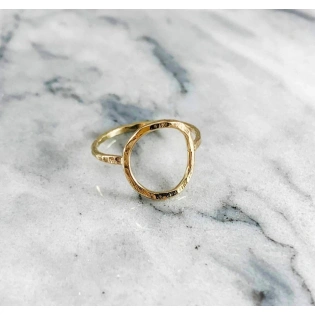 14K Solid Gold Hammered Karma Ring Handmade Open Circle Geometric Stacking Ring Dainty Textured Minimalist Statement Gold knuckle Ring