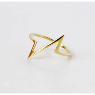 14K Solid Gold lighting Bolt Zig Zag Ring Handmade Plain Stacking Ring Modernist Dainty Stacking Minimalist Heart beat Pointy Statement Ring